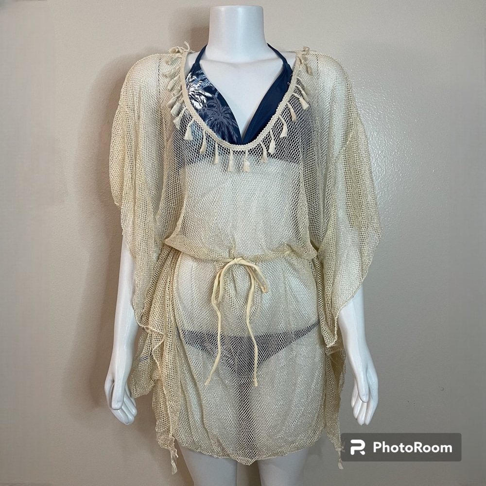 Gold tone summer beachwear V-neck slip dress cover up